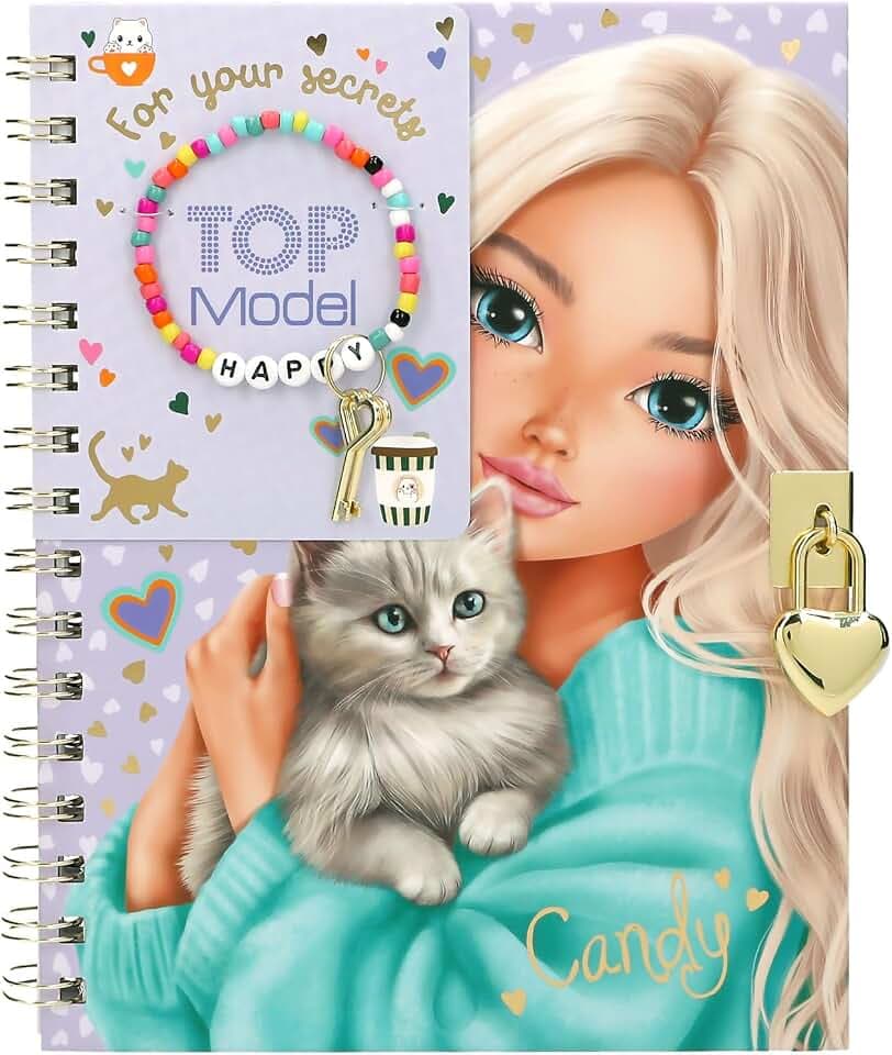 Depesche 14292 TOPModel - Tagebuch mit Herz-Schloss und Armband mit Schlüssel, Buch in Lila, mit Model Motiv, Herz Muster und linierten Seiten