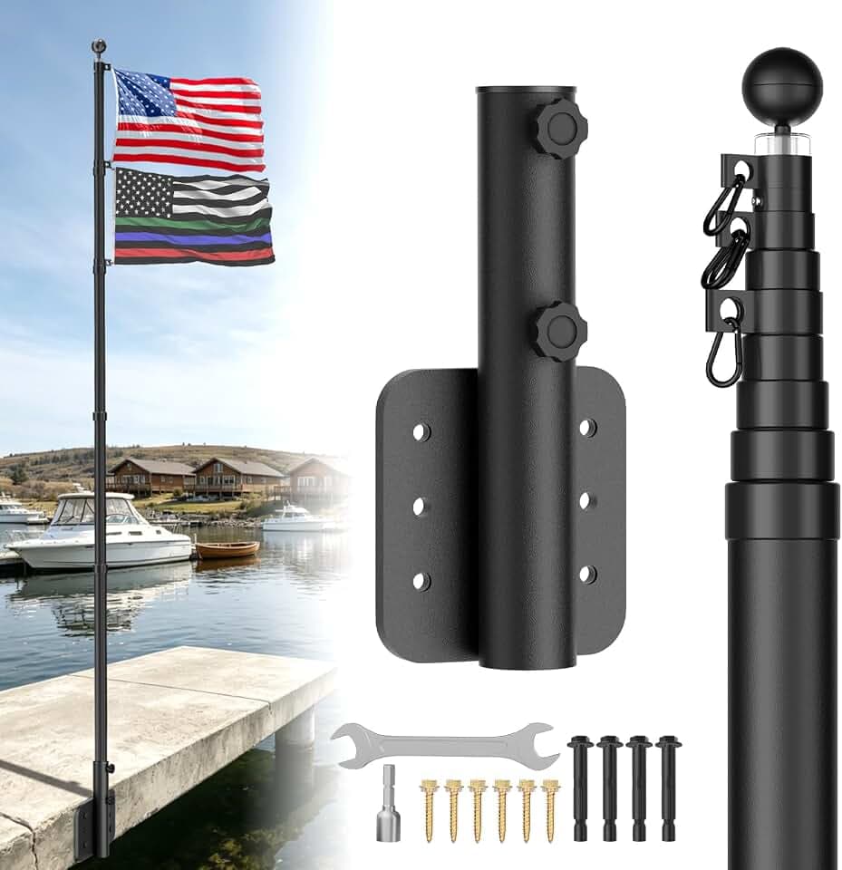 20FT Telescoping Flag Pole for Dock with Heavy Duty Metal Bracket