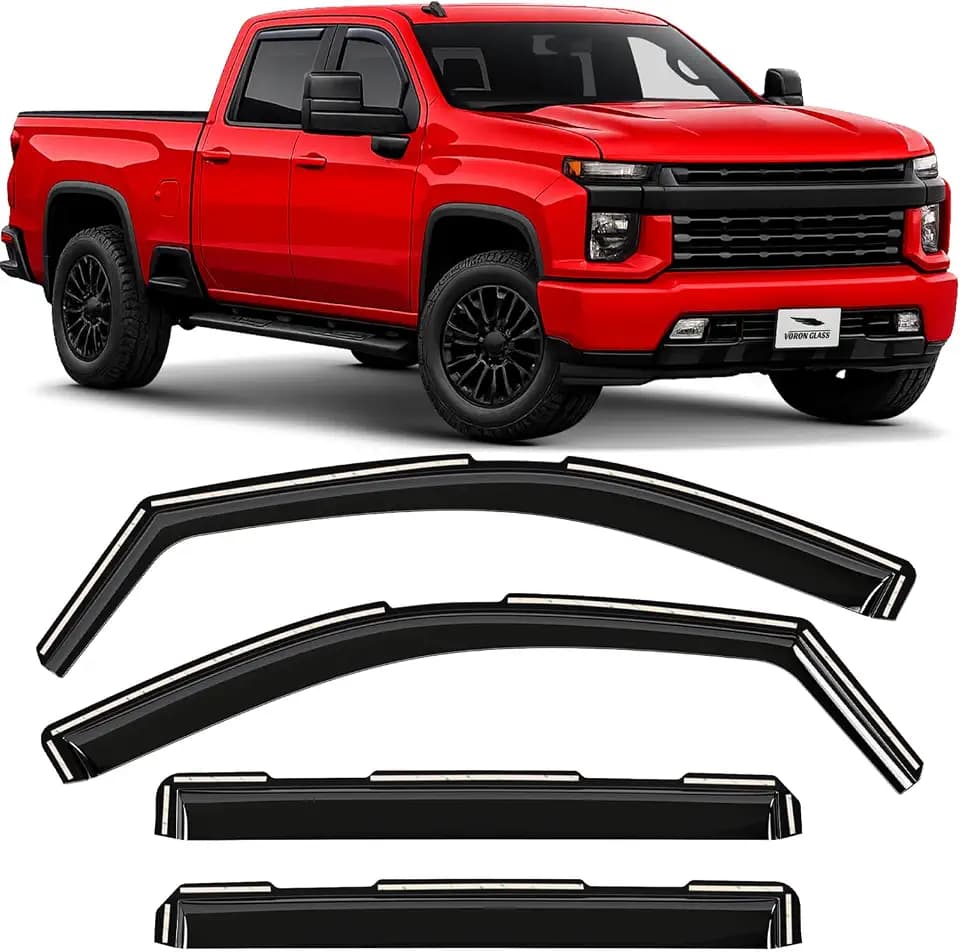 Voron Glass in-Channel Extra Durable Rain Guards for Chevrolet (Chevy) Silverado/GMC Sierra 2500HD/3500HD 2020-2026 Crew Cab, Window Deflectors, Vent Window Visors, 4 Pieces - 200298