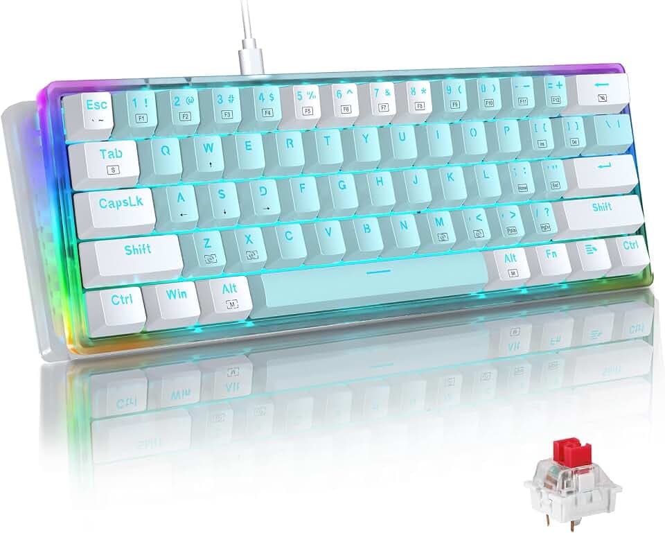 E-YOOSO 60% Mechanical Keyboard, RED Switches Mechanical Gaming Wired Keyboard with RGB Backlit, Ultra-Compact 60 Percent Computer Keyboard for Windows, Mac OS (Blue White)