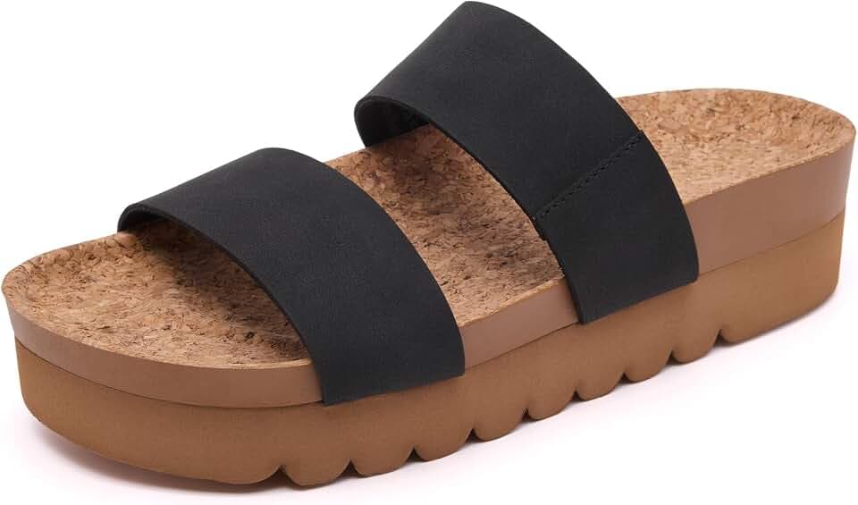 Women Platform Sandals Arch Support Orthotic Comfortable Summer Beach Casual Cute Slip On Flatform Sandals Cork Insole