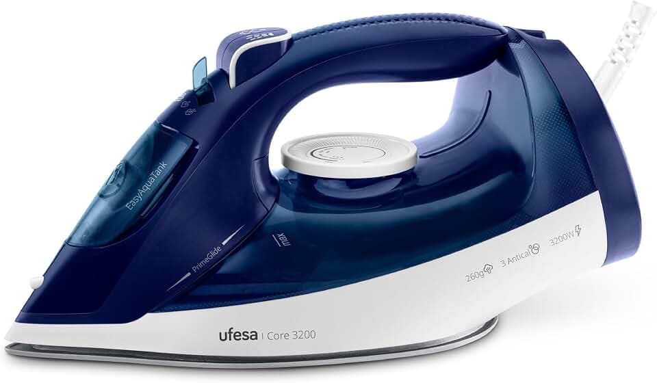 Ufesa Core Dampfbügeleisen, 3200 W, 260 g Dampfstoß, 50 g/min Dauerdampf, Keramik-Bügelsohle, 3-in-1-Antikalksystem, Anti-Tropf, 350 ml Tank, 1,9 m Kabel, Blau