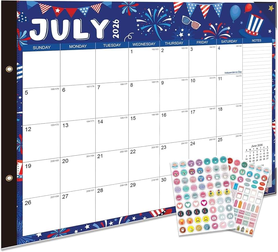 Desk Calendar 2026-2027 - 22" x 17", 18 Month Desk Calendar july 2026-2027 Dec, Large Monthly Desktop Calendar with Plastic Cover, Thick Paper, Corner Protectors - Colorful(2 Stickers Included)