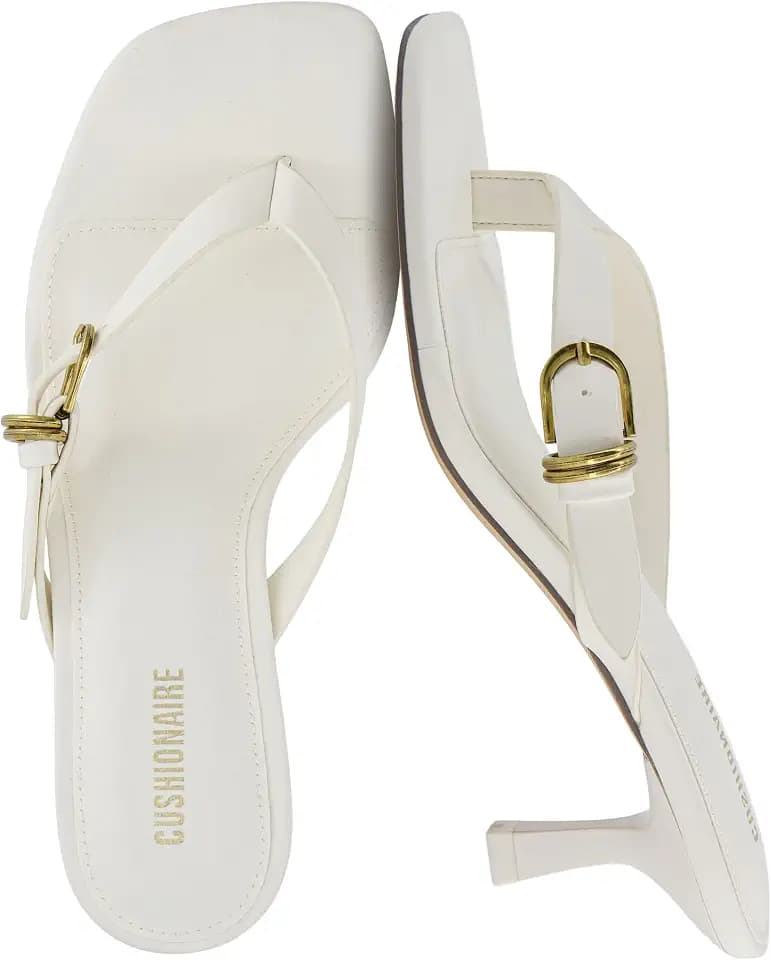 CUSHIONAIRE Marlin Low Kitten Heels for Women, Thong Style Dressy Heeled Womens Sandals with Adjustable Buckle Closure