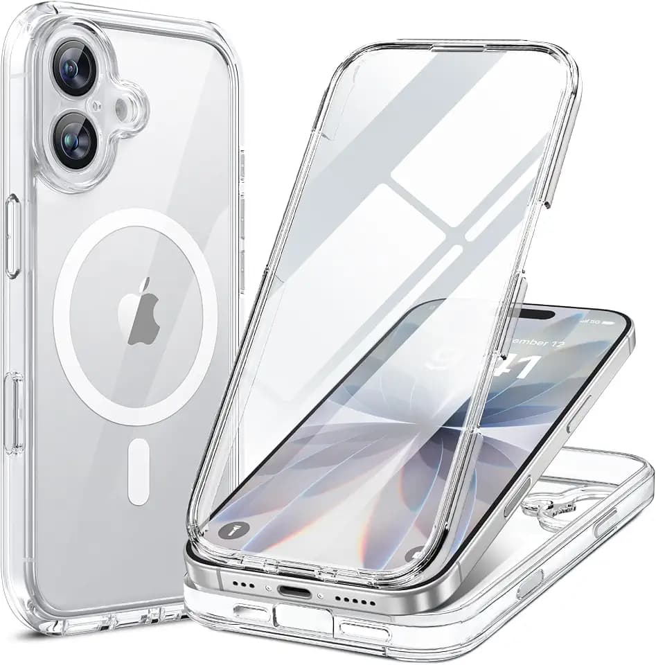 miracase for iPhone 17 Case 6.3'', Full-Body Military Grade Drop Protection Outdoor Phone case with Built-in Glass Screen &Camera Control,Easy Installation,Compatible with MagSafe,Clear