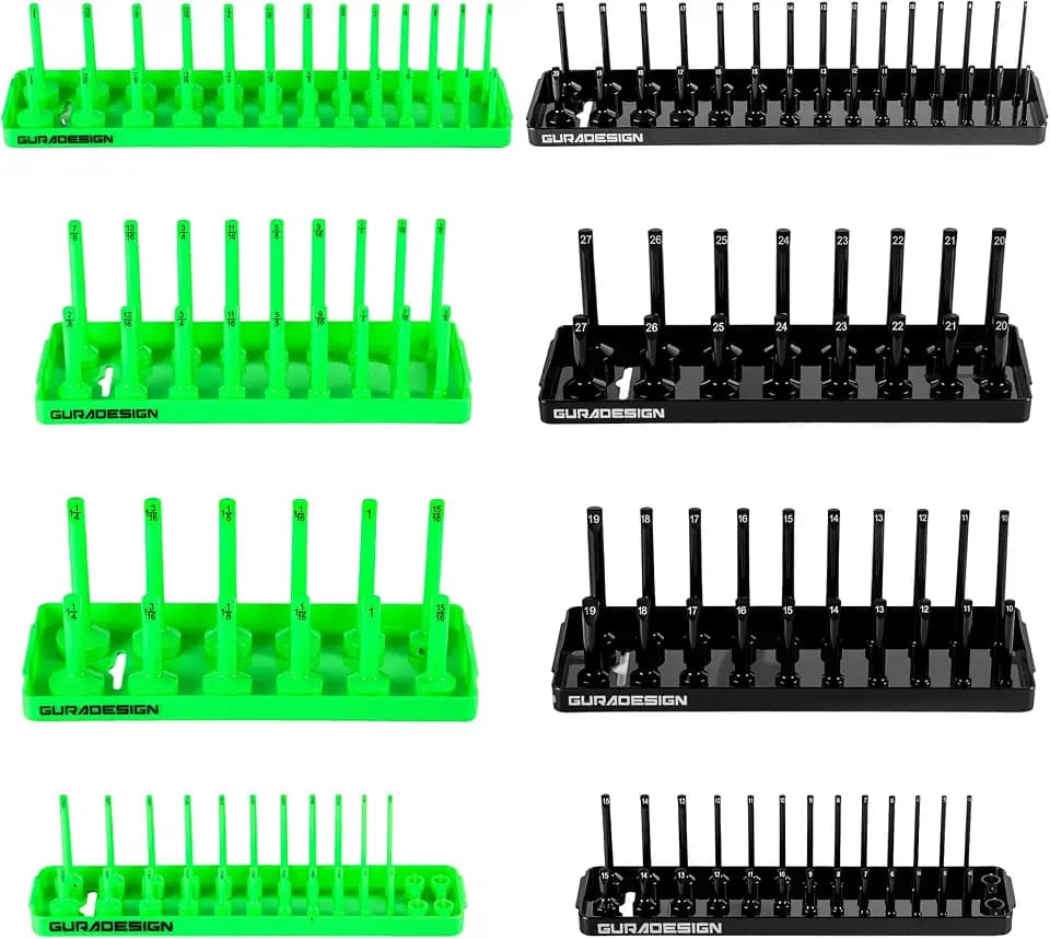 GURADESIGN 8PCS Socket Organizer Set, Socket Holder, 1/4", 3/8", 1/2" Metric & SAE Socket Tools Trays.
