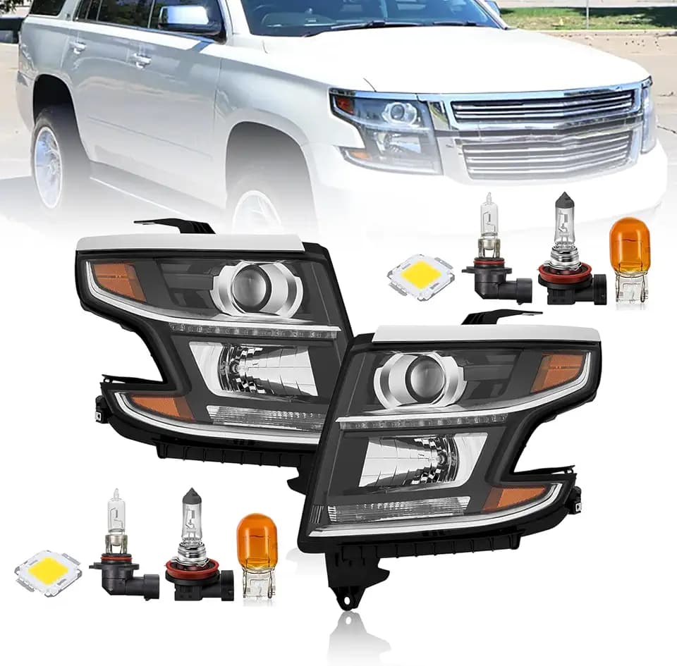 Halogen Headlight Assembly Compatible with 2015-2020 Chevy Tahoe Suburban