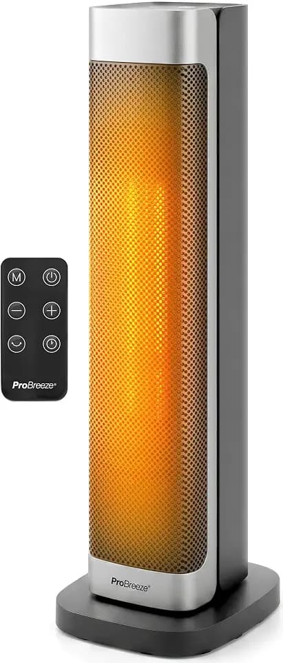 Pro Breeze ThermaCube Plus Heizlüfter 2200W, Keramik-Turmheizlüfter mit Thermostat & Eco-Modus, Heizlüfter Bad mit 65°-Oszillation, Fernbedienung, 2 Heizstufen, Touch-Bedienfeld & Kippschutz