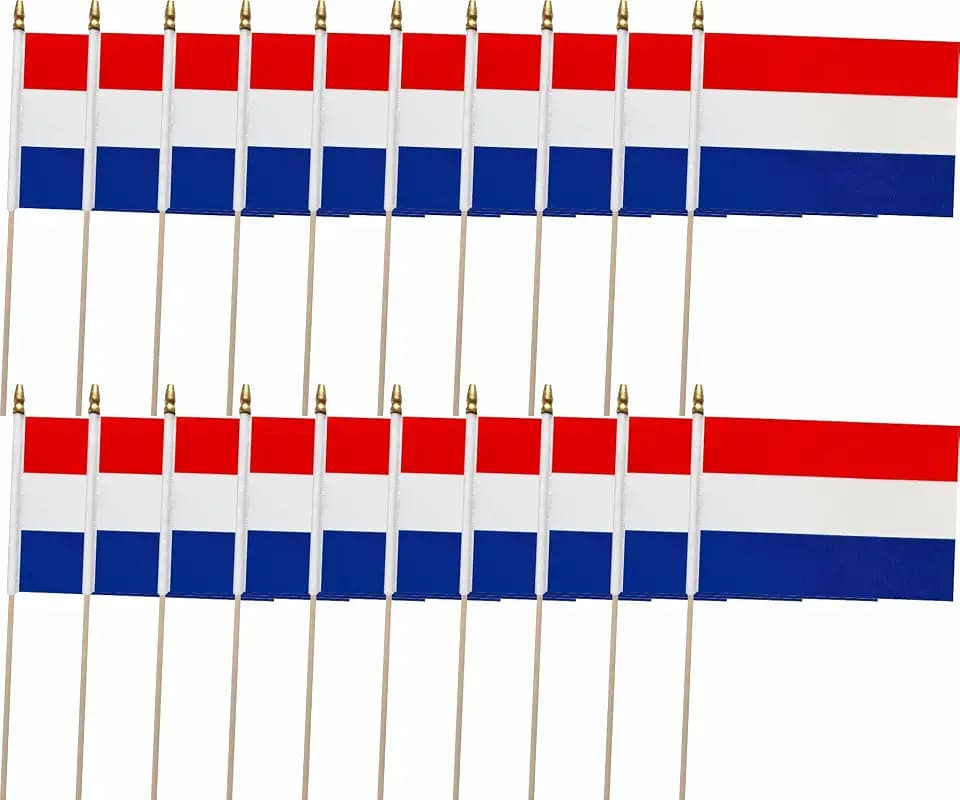 20 Pcs Small Netherlands Flag on Stick,Mini Dutch Handheld Flags,5x8 Inch
