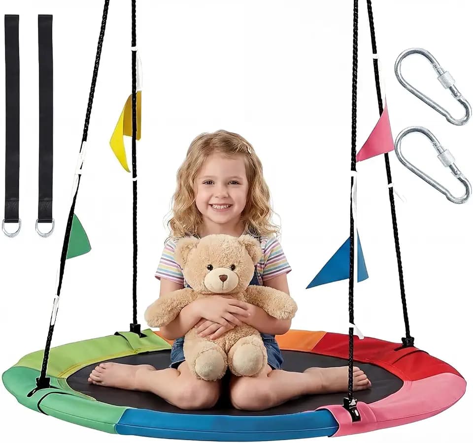 DUMOS 40 Inch Saucer Tree Swing for Kids & Adults, Family Fun, Rainbow