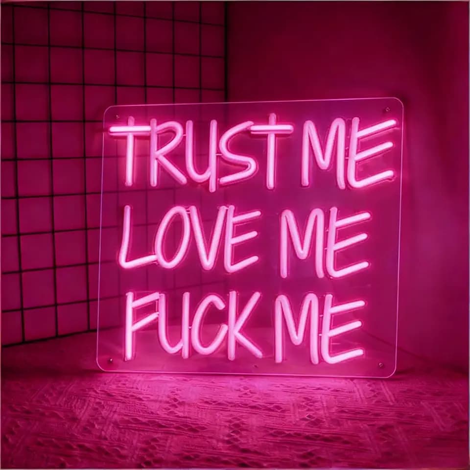 Trust Me Love Me Neon Sign - USB Powered Wall Table Decor for Bedroom Party Dorm Living Room, Pink LED Decorative Neon Light Aesthetic Room Decoration, 15.7 x 12.4 In