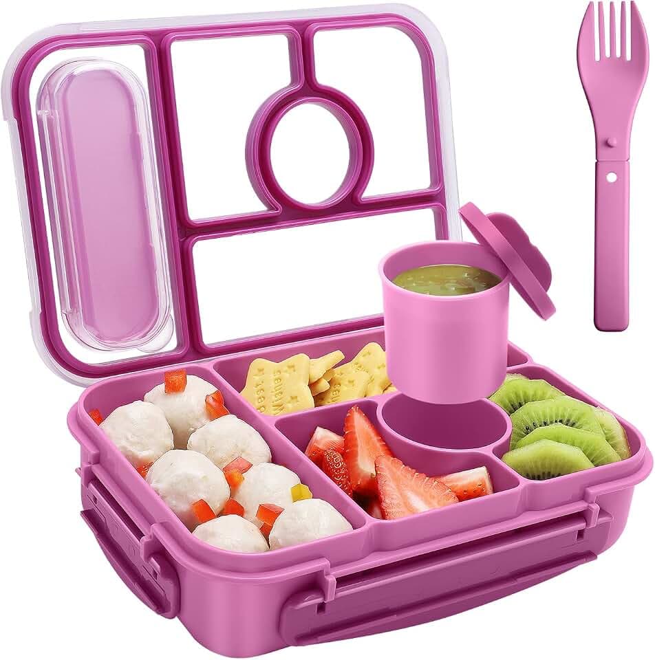 Amathley Brotdose Kinder mit Fächern,Bento Box Kinder,Brotdose Erwachsene,1300ML Lunchbox mit 5 Fächern und Saucenbehältern,Mikrowellen-und Spülmaschinenfest,BPA-Frei (Lila)