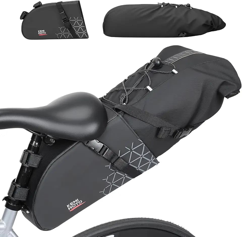 KEMIMOTO Satteltasche Fahrrad wasserdicht 13L, Bikepacking Tasche mit herausnehmbarem Innensack, 2-in-1 Design & Formstabil für Gravel Bike, Rennrad, MTB & E-Bike – Schwarz