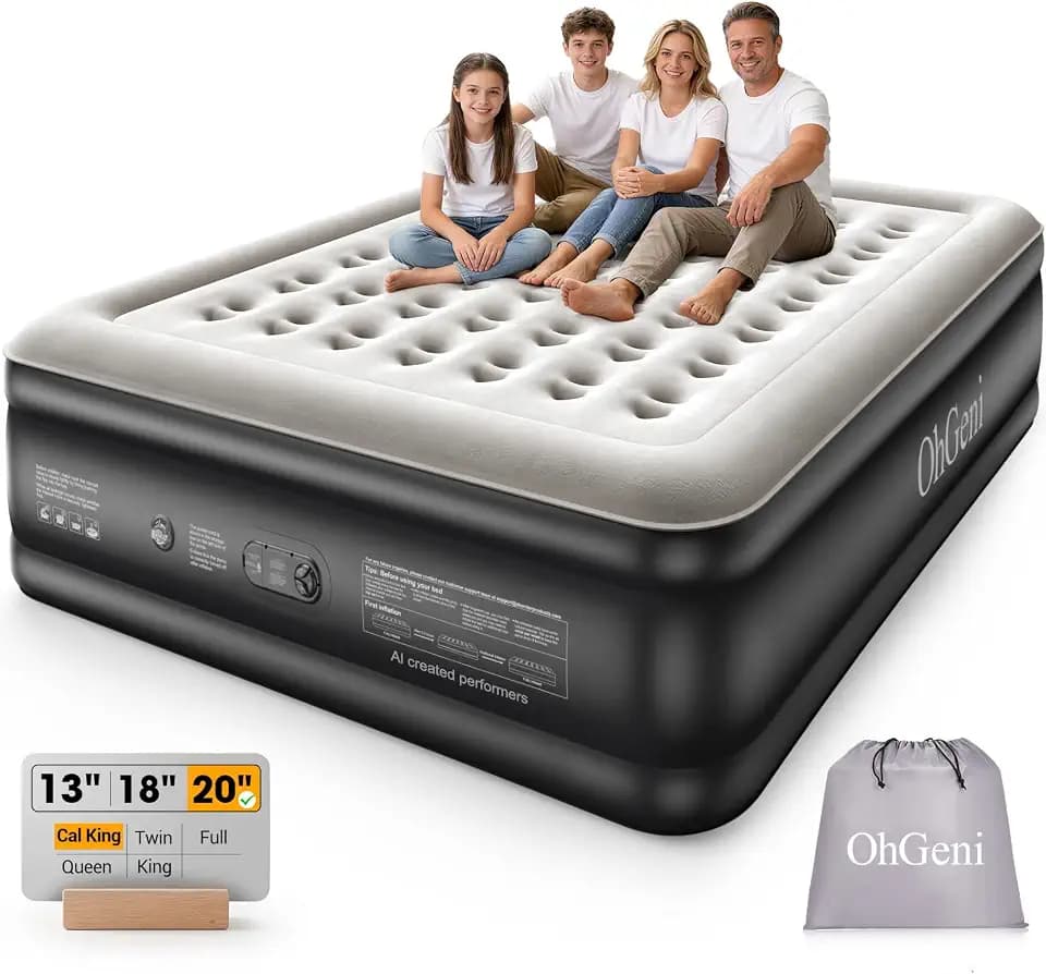 OhGeni 20" Raised California King Air Mattress with Built in Pump, 1000lb