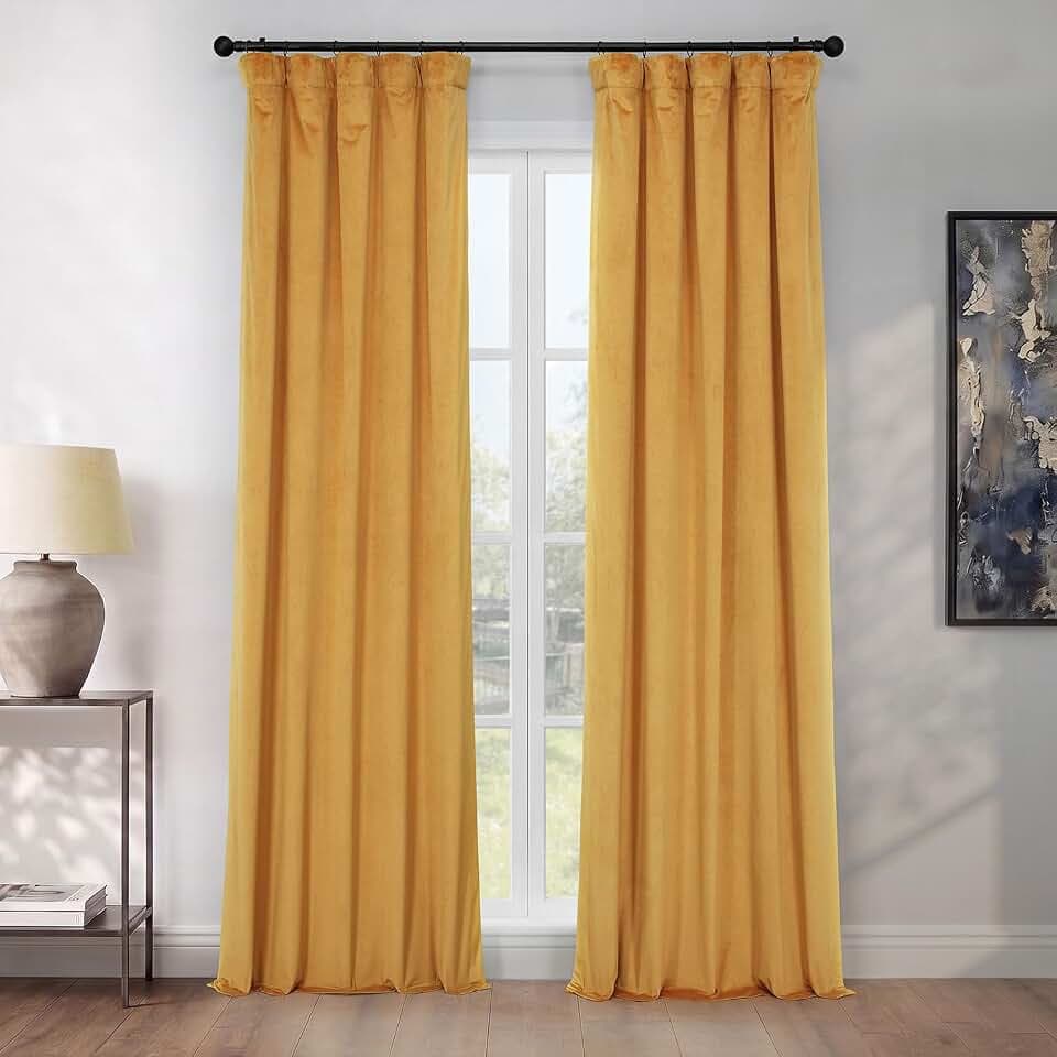 Plush Velvet Curtains for Living Room (1 Panel) - 50W x 108L, Aztec Gold
