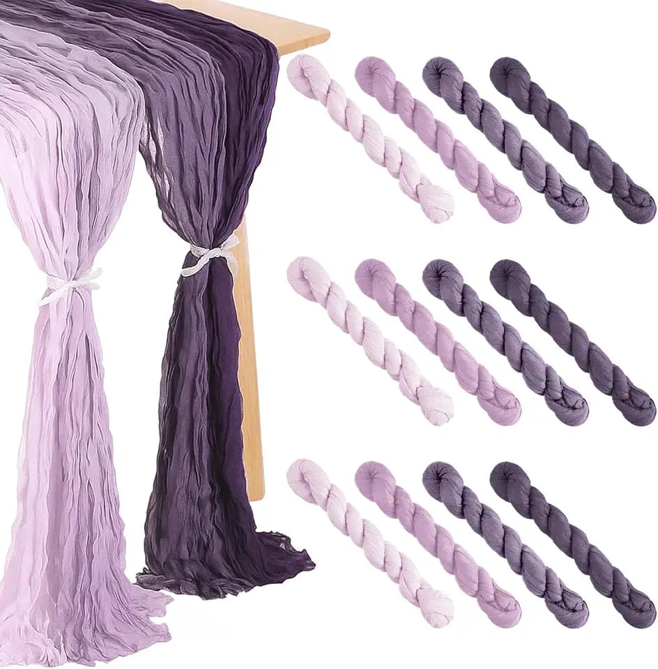 Remagr 12 Pcs Gradient Purple Cheesecloth Gauze Table Runners