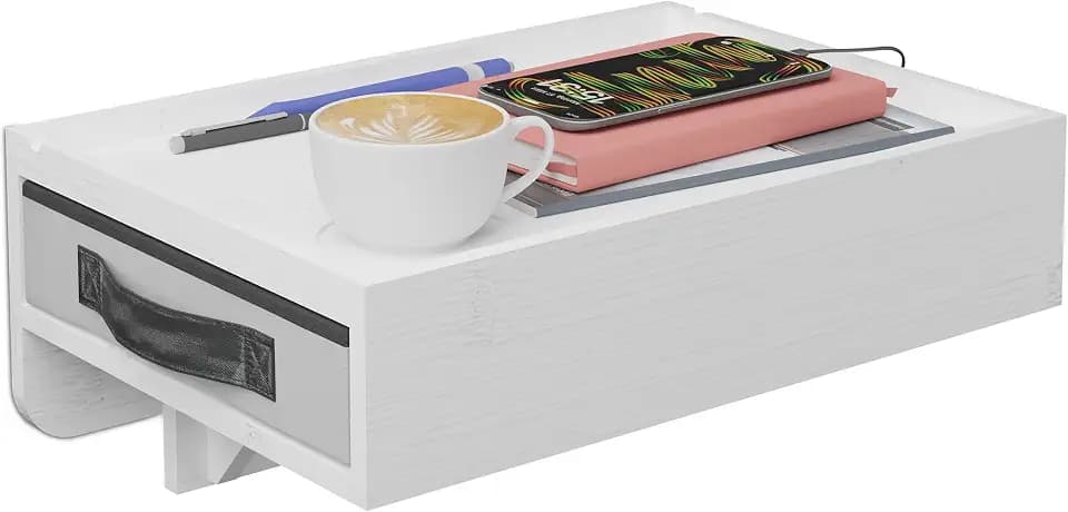 Relaxdays Nachttisch klemmbar, Bambus, HBT: 14x37x26,5 cm, Schublade, Getränkehalter, Bettablage zum Einhängen, Farbwahl