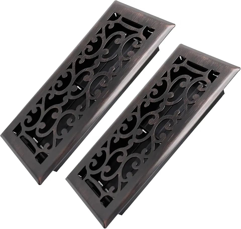 Howeall 4x10 Inches 2 Pack Heavy Duty Walkable Floor Register - Easy Adjust Air Supply Lever Decorative Floor Vent Covers - Savannah Design Vent Covers for Home - Oil Rubbed Bronze