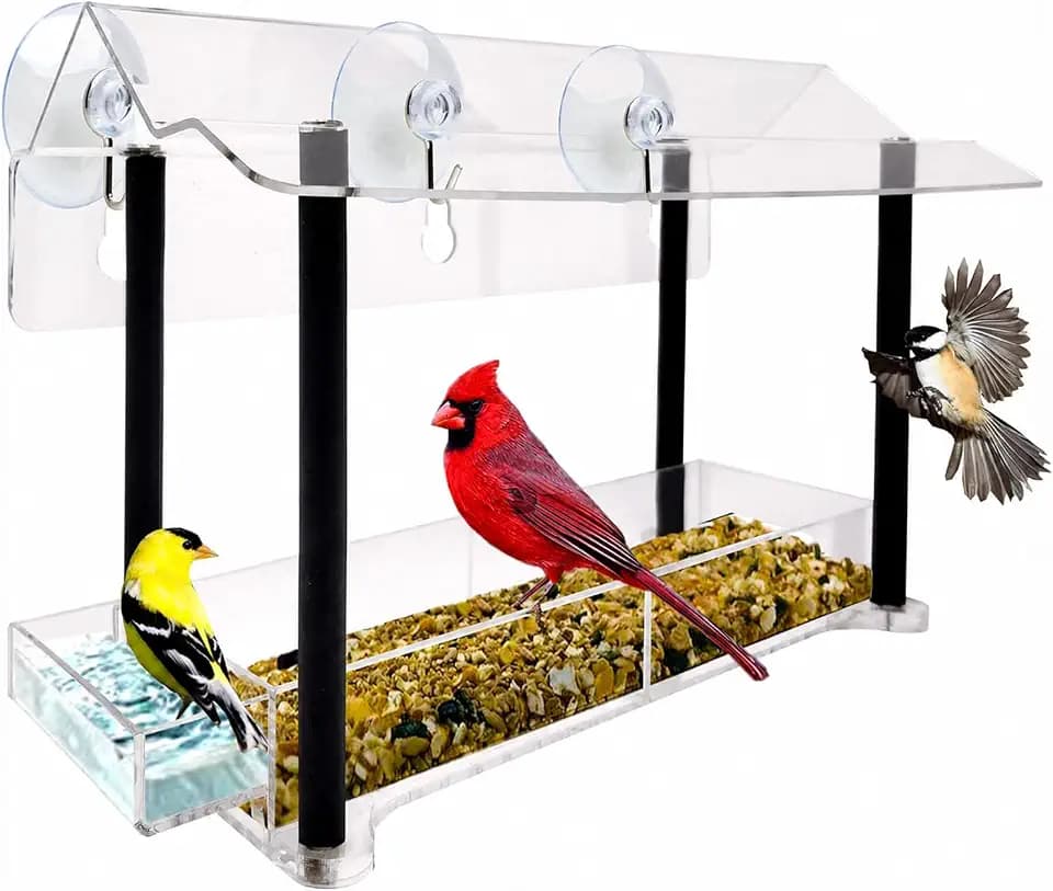 Nature Gear Window Bird Feeder with Strong Suction Cups, Clear Acrylic Window Mounted Bird Feeder, Weather-Resistant, Durable, Squirrel-Resistant, Column Style