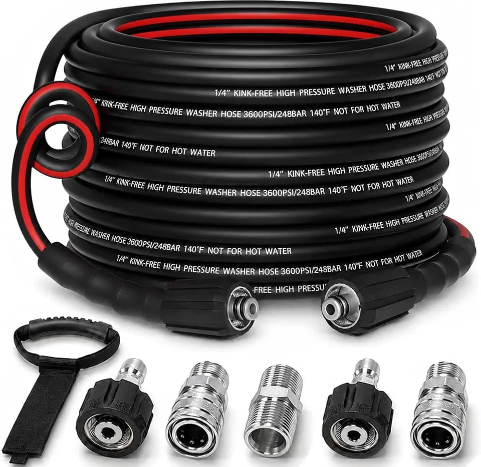 Flexible 1/4" Pressure Washer Hose 50FT,3600PSI Kink Resistant Power Washer Replacement Hose with Leak-Free M22-14/15mm&3/8" Quick Connect Kit,Used for Extension