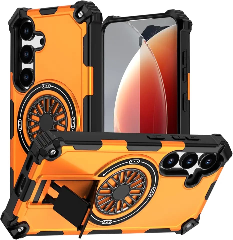 Magnetic Case for Galaxy S25/Galaxy S24, Built-in Stand [Compatible with Mag-Safe] Shockproof Protective Cover Case for Samsung Galaxy S25/Galaxy S24 Orange