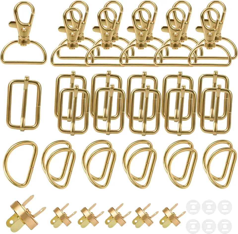 36 Stück 25mm taschenzubehör zum nähen mit 10 d ringe 10 Karabinerhaken SchlüSselanhänger Gold 10 Leiterschnalle 6 Magnetknopf Metall Karabinerhaken für Taschen,Basteln,Handtaschen,Handwerk