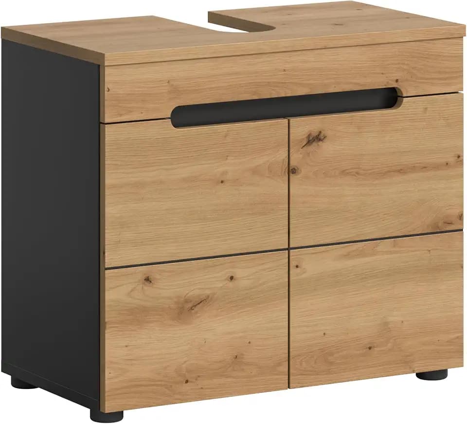 xonox.home - Waschbeckenunterschrank Canu 63x55x34 cm in Basalt grau und Artisan - Badezimmerkombination Badmöbel Badset - stabile Konstruktion einfache Montage funktional
