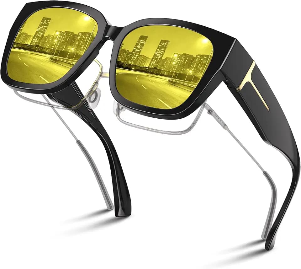 JASPIN Night Driving Glasses for Women Men - Night Vision Glasses Polarized Anti Glare Fit Over Glasses with Yellow Lens