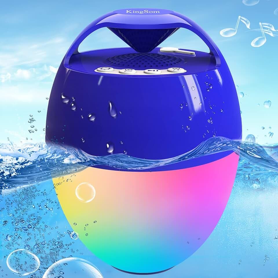 KingSom Portable Bluetooth Pool Speakers with Colorful Lights