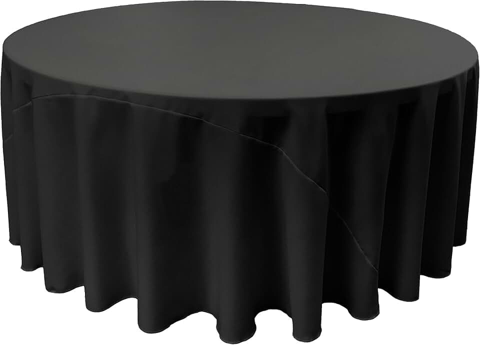 LA Linen Polyester Poplin Washable Round Tablecloth, Stain and Wrinkle Resistant Table Cover 132", Fabric Table Cloth for Dinning, Kitchen, Party, Holiday 132-Inch, Black, (TCpop132R_Black)