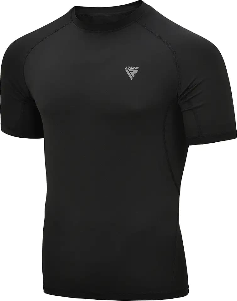 RDX Kompression Rashguard Kampfsport Base Layer, Funktionswäsche Thermo Laufshirt Skiunterwäsche Schwitzanzug Hemd, Kurzarm Langarm, BJJ, Fitnesstraining, Übung, Grappling, Schwarz