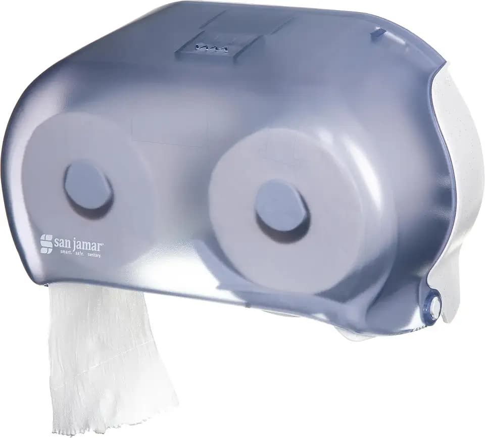 San Jamar Classic Versatwin Plastic Tissue Dispenser, Toilet Paper Holder, Tissue Holder with Dual Dispensing, 1.5 Inch, Arctic Blue, (Pack of 6)