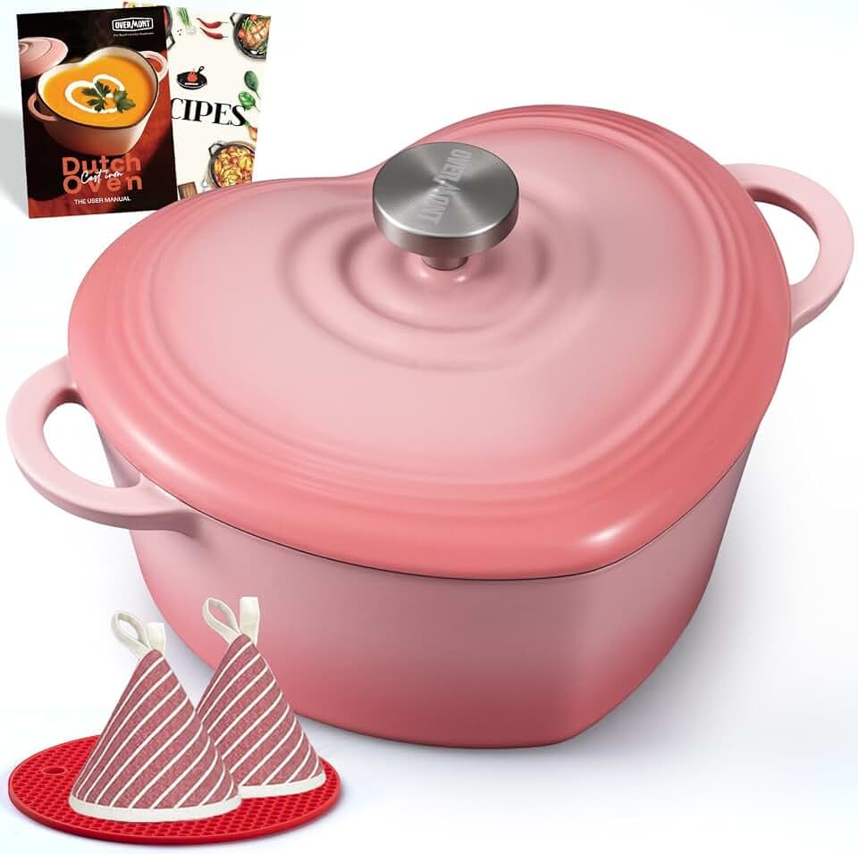 OVERMONT Herzförmiger Emaille Schmortopf aus Gusseisen, 1,9 L, Rosa