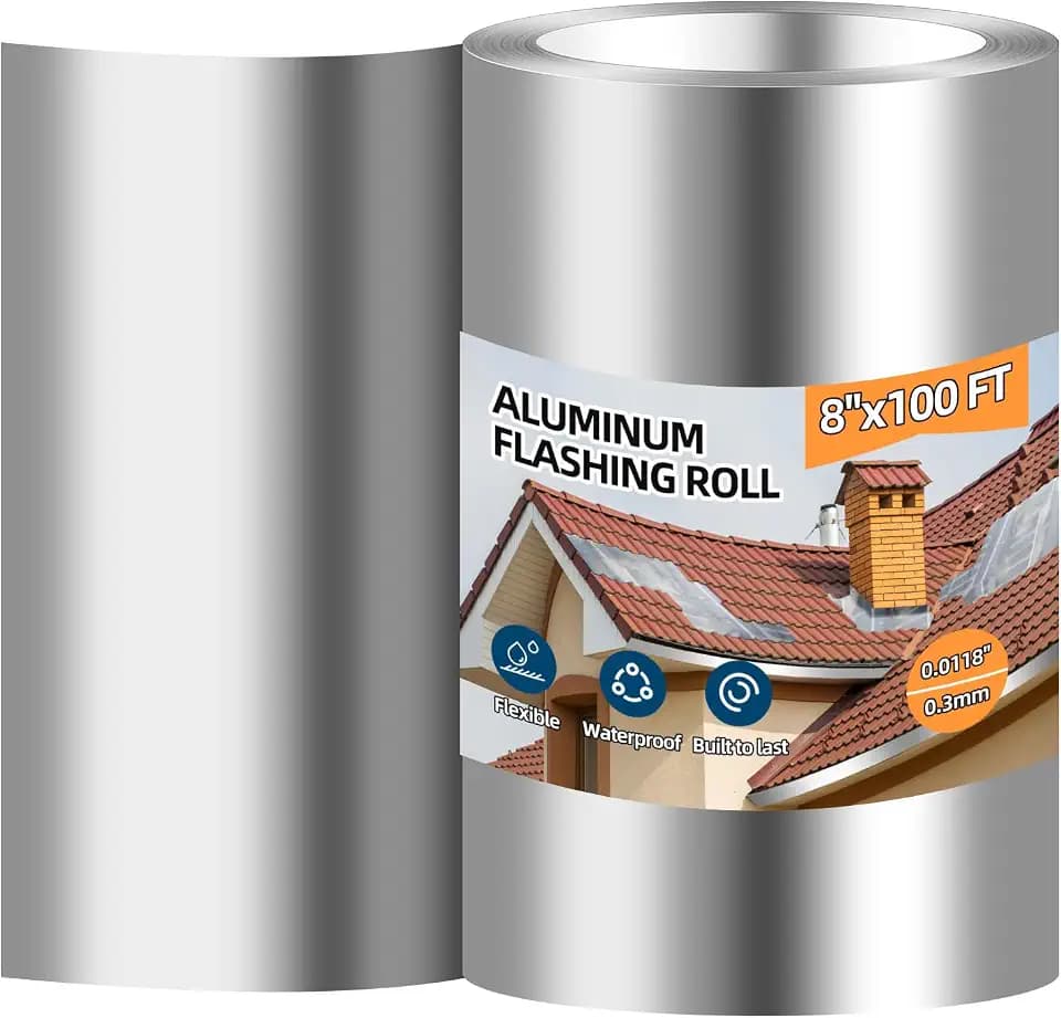 Aluminum Roll Flashing, 8'' x 100' Metal Roofing Roll for Roof and Garden, Prevents Roofing Stains, 0.019-inch/0.3 mm Thickness (26GA) Roof Strip for Moss and Mildew Prevention