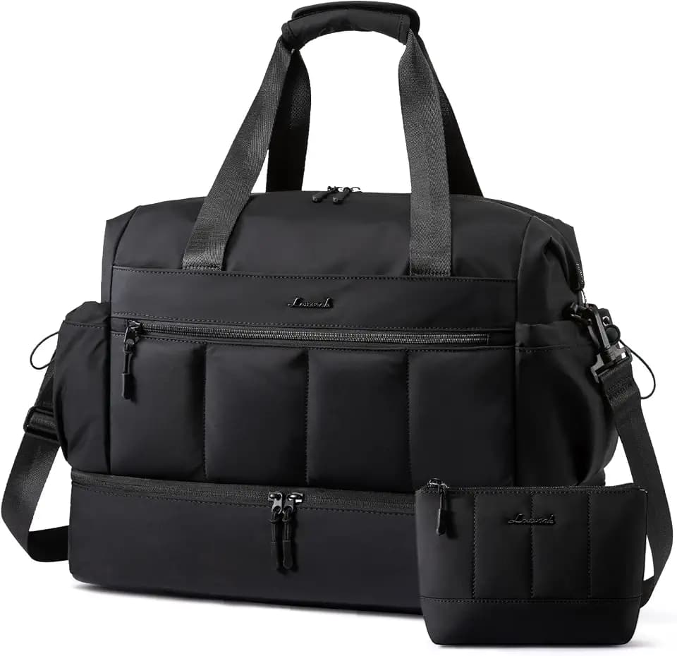 LOVEVOOK Weekender Bags for Women, Travel Duffel Bag, Large Overnight Bags with Shoe Compartment, 38L Carry on Gym Hospital Bag with Wet Pocket, 2 Pcs
