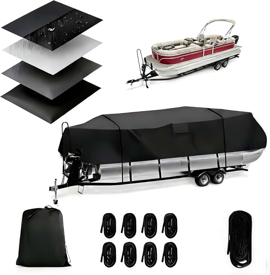 Heavy Duty 900D PU Pontoon Boat Cover, 24'3-26'2 Trailerable Marine Grade