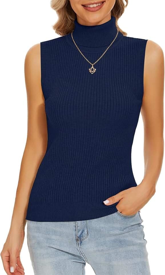 Sleeveless Turtlenecks Tops for Women Slim Fit Knit Sleeveless Vest