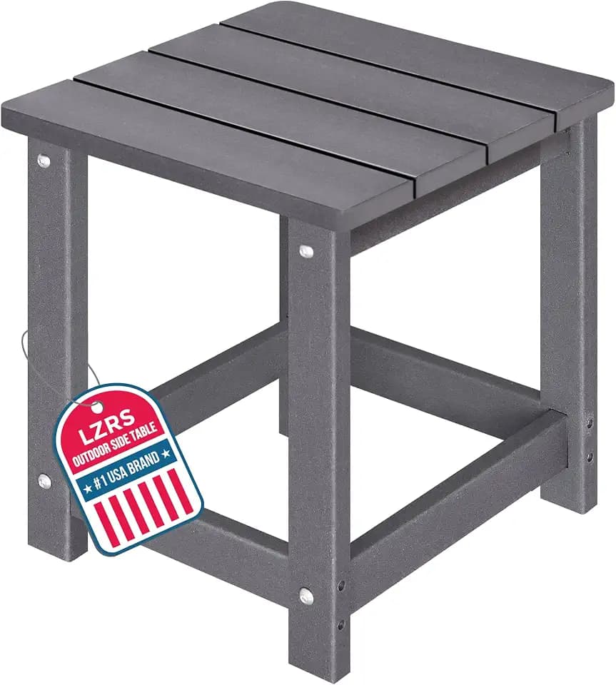 LZRS Patio Side Table, Heavy Duty HDPE Outdoor End Table with Wood Texture, Weatherproof Composite Table for Adirondack Chairs, Deck, Pool, Indoor/Outdoor, No Peeling or Cracking(Grey)