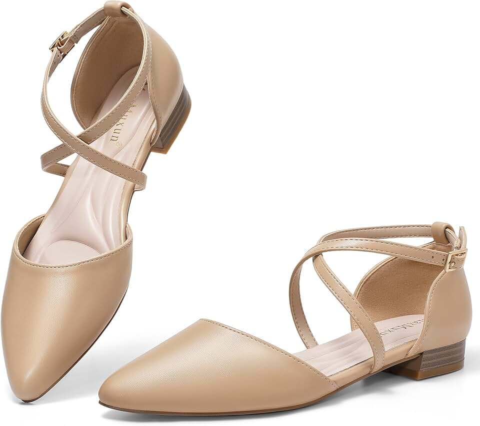 MaxMuxun Women's Ballet Flats Shoes Pointed Toe Low Heel Dress Shoes Comfortable Dressy Flats for Casual Wedding Office Party Business
