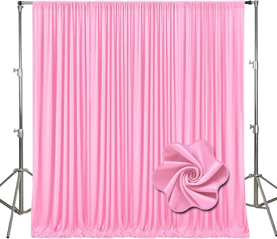 10ft x 10ft Pink Backdrop Curtains for Parties, Polyester Fabric Backdrop Drapes with Rod Pockets for Weddings, Birthday, Photography, Mother's Day, Graduation Party Background Curtain, 2 Panels
