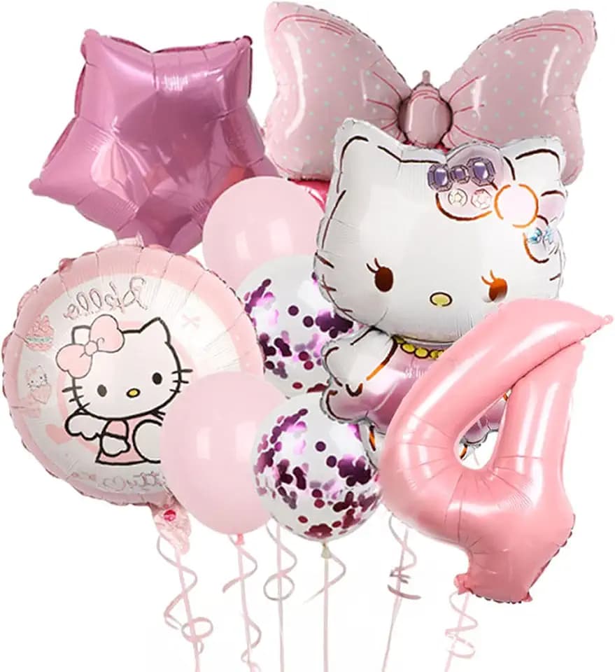 Cartoon Party Balloons, Cute Number 4 Balloon, Pink Thematic Foil Balloons for Party Decorations (Pink)