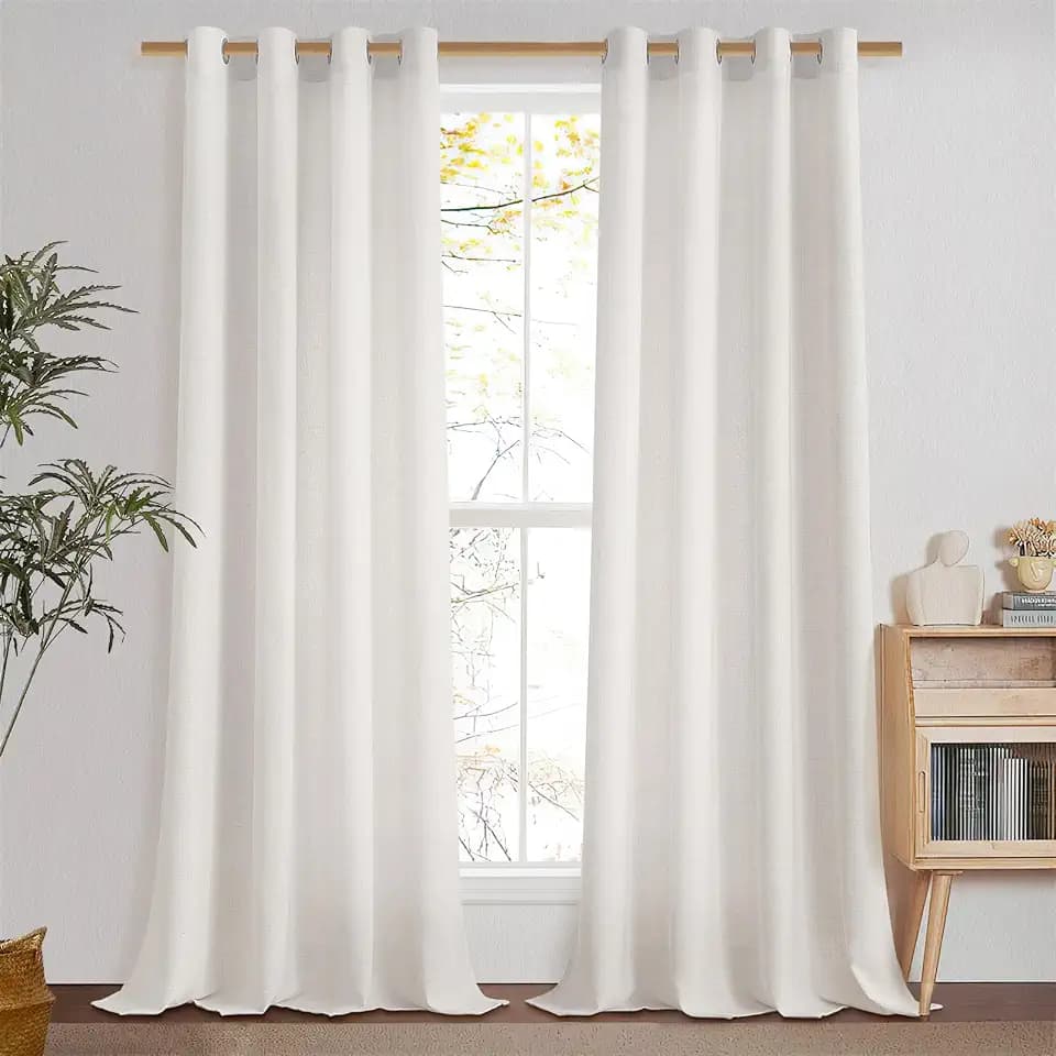 MRTREES Vorhänge Leinen Wohnzimmer mit Ösen, Vorhang Schlafzimmer Halbtransparent 2er Set, 210cm Lang, 140cm Breit, Gardinen Landhausstil Leinenoptik Ösenschal Linen Curtains, Elfenbeinweiß