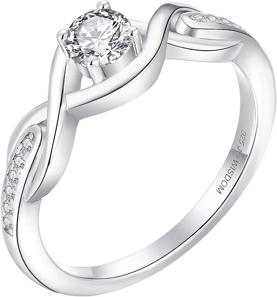 JO WISDOM Damen-Ring Unendlichkeitssymbol Silber 925/1000 mit 4,5 mm 5A Zirkonia, Verlobungsring, Ehering, Versprechen, Schmuck für Frauen