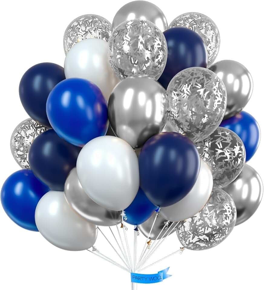 PartyWoo Blue and Silver Balloons 100pcs 12 Inch Blue White Silver Balloons