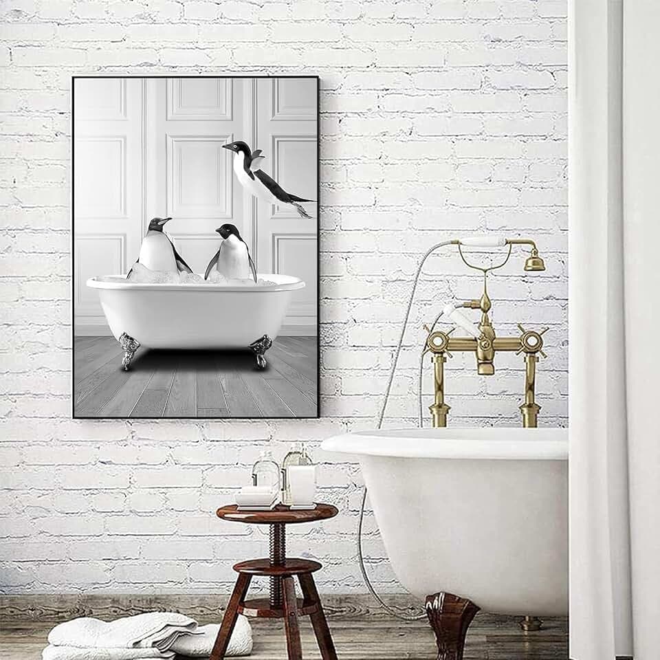 LYBOHO Schwarz Weiß Schottische Hochlandrind Badezimmer Bilder Lustige Tier in der Badewanne Leinwand Bilder für Wohnzimmer Badezimmer Schlafzimmer Deko-Rahmenlos (1Stück-50cm X 70cm,QE3)