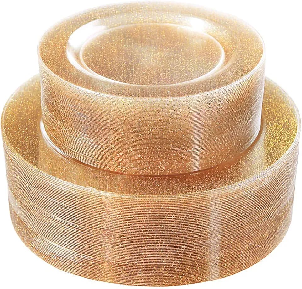 WDF 120PCS Gold Plastic Plates- Disposable Gold Glitter Plates, Premium Heavy Duty 60-10.25" Dinner Plate and 60-7.5" Salad Plate for Wedding/Thanksgiving/Friensgiving/Fall Harvest