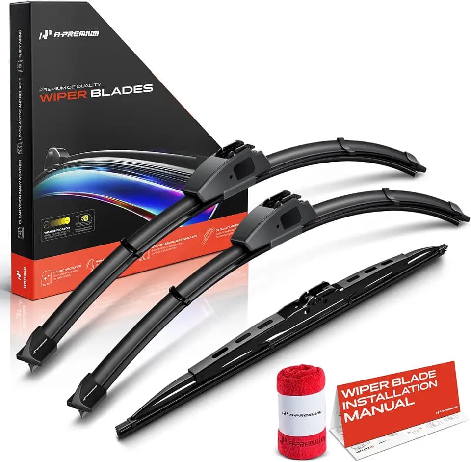 A-Premium 24"+20"+16" Windshield Wiper Blades with Wear Indicator & Towel
