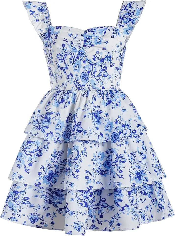RoseSeek Girl's Floral Ruffle Summer Dress Ruched A Line Sundress