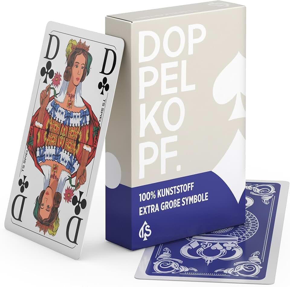 TS Spielkarten | Doppelkopf Senioren Spielkarten – 100% Kunststoff Premium – Extra große Symbole - wasserfest - mit französischem Bild