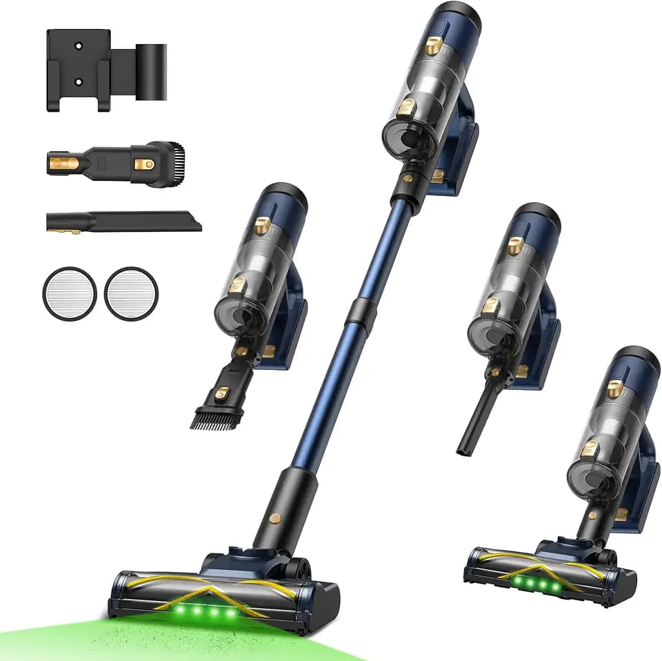 Vexilar Akku Staubsauger 50000Pa/450W/50Min, Staubsauger Kabellos mit Green LED, Leichter 6-in-1 Akkusauger für Teppich Hartböden Vorhang Auto Haustierhaare